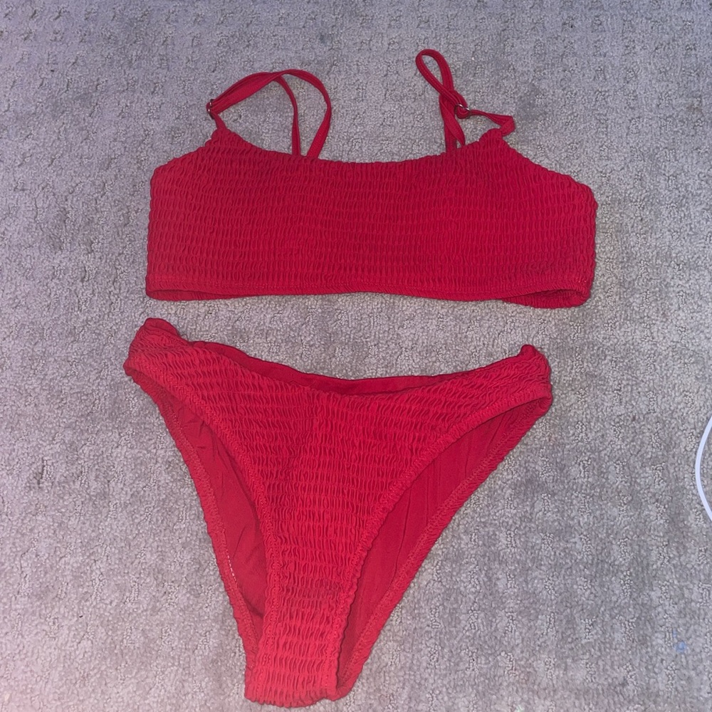 Red ruched bikini top